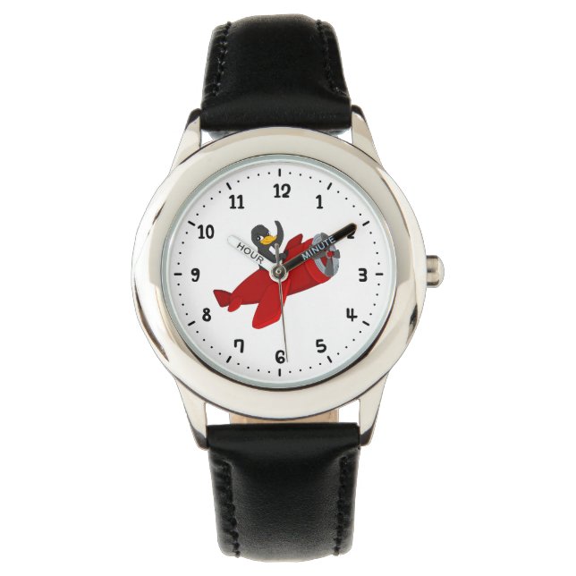 Cartoon van vliegende pinguïn horloge (Voorkant)