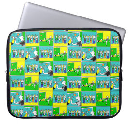 Cartoon van voetballers en ventilatoren laptop sleeve