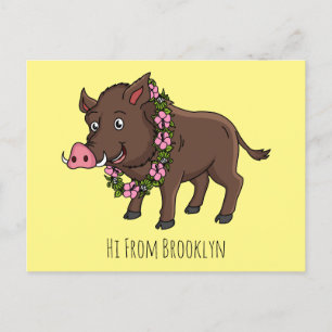 Cartoon van wilde zwijnen en bloemen briefkaart