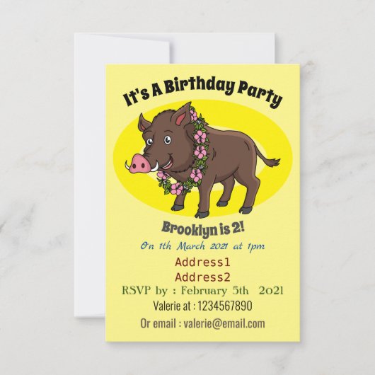 Cartoon van wilde zwijnen en bloemen kaart (Voorkant)