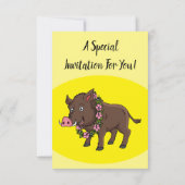 Cartoon van wilde zwijnen en bloemen kaart (Achterkant)