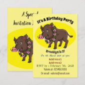 Cartoon van wilde zwijnen en bloemen kaart (Voorkant / Achterkant)