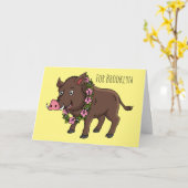 Cartoon van wilde zwijnen en bloemen kaart (Gele Bloem)