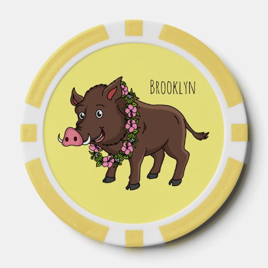Cartoon van wilde zwijnen en bloemen poker chips (Voorkant)