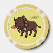 Cartoon van wilde zwijnen en bloemen poker chips (Achterkant)