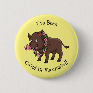 Cartoon van wilde zwijnen en bloemen ronde button 5,7 cm