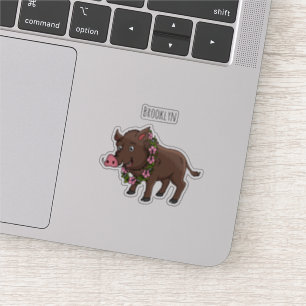 Cartoon van wilde zwijnen en bloemen sticker