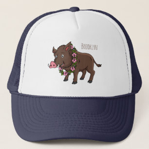 Cartoon van wilde zwijnen en bloemen trucker pet