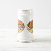 Cartoon van zalmbagel bierpul (Center)