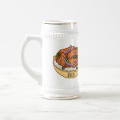 Cartoon van zalmbagel bierpul (Links)