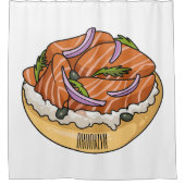 Cartoon van zalmbagel douchegordijn (Voorkant)