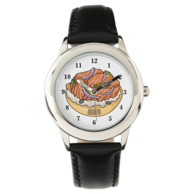 Cartoon van zalmbagel horloge (Voorkant)