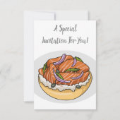 Cartoon van zalmbagel kaart (Achterkant)