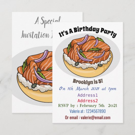 Cartoon van zalmbagel kaart (Voorkant / Achterkant)