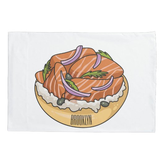 Cartoon van zalmbagel kussensloop (Achterkant)