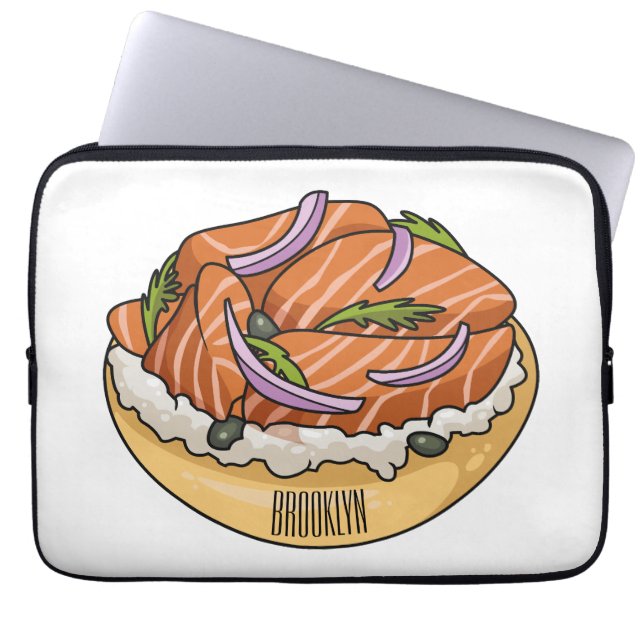 Cartoon van zalmbagel laptop sleeve (Voorkant)