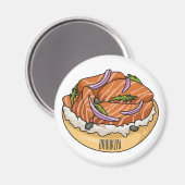 Cartoon van zalmbagel magneet (Voorkant / Achterkant)