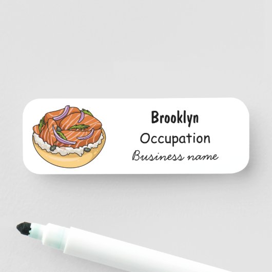 Cartoon van zalmbagel naamplaatje (In situ)