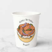 Cartoon van zalmbagel papieren bekers (Achterkant)