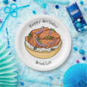 Cartoon van zalmbagel papieren bordje (Feest)