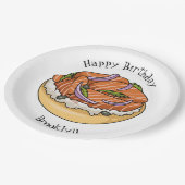 Cartoon van zalmbagel papieren bordje (Gekanteld)