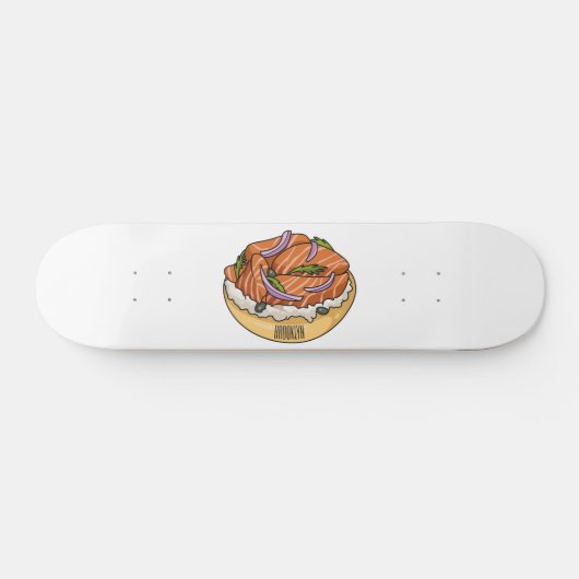Cartoon van zalmbagel persoonlijk skateboard (Horizontaal)