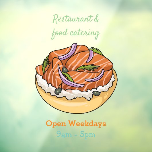 Cartoon van zalmbagel raamsticker (Vel 3)