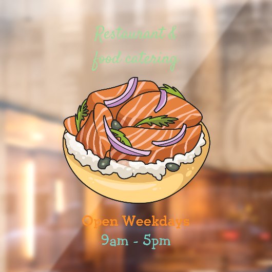 Cartoon van zalmbagel raamsticker (Vel 2)