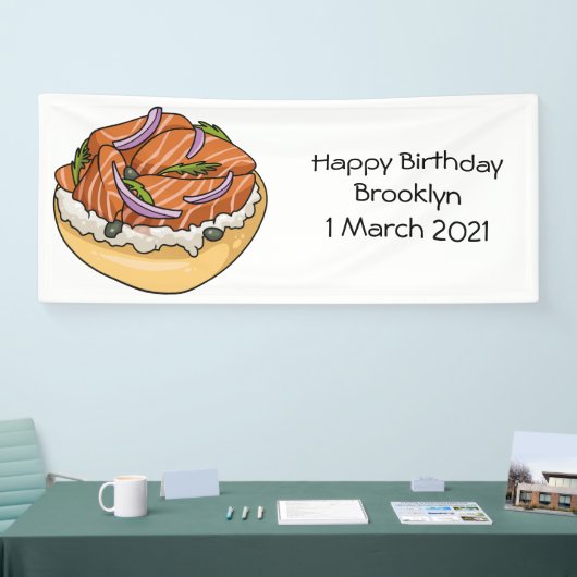 Cartoon van zalmbagel spandoek (Beurs)