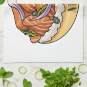 Cartoon van zalmbagel theedoek (Gevouwen)