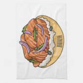 Cartoon van zalmbagel theedoek (Verticaal)