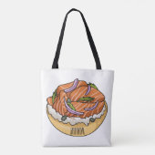 Cartoon van zalmbagel tote bag (Achterkant)