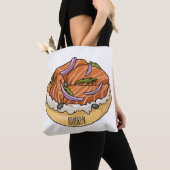 Cartoon van zalmbagel tote bag (Dichtbij)