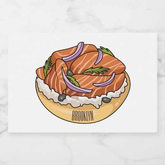 Cartoon van zalmbagel voedselcontainer etiket (Enkel label)