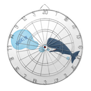 Cartoon van zeepbellenbels voor de walvisvangst dartbord