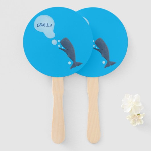 Cartoon van zeepbellenbels voor de walvisvangst handwaaier (Voorkant en achterkant)