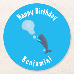 Cartoon van zeepbellenbels voor de walvisvangst ronde kartonnen onderzetter