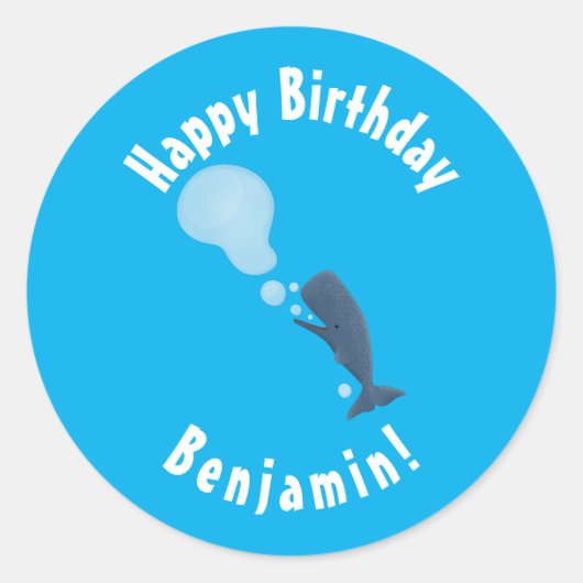 Cartoon van zeepbellenbels voor de walvisvangst ronde sticker (Voorkant)