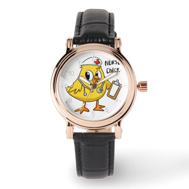 Cartoon van zure kuiken | achtergrondkleur kiezen horloge (Voorkant)