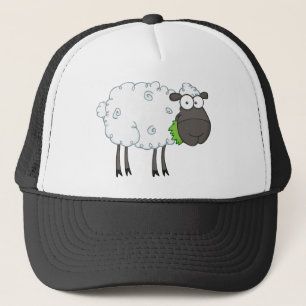 Cartoon van zwarte schapen trucker pet
