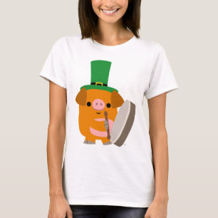 Cartoon varken die Bodhran speelt St Patty vrouwT- T-shirt