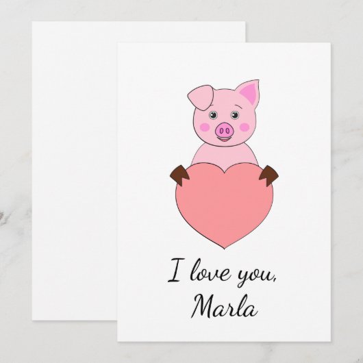 Cartoon varken verliefd Valentijn Feestdagenkaart (Voorkant / Achterkant)