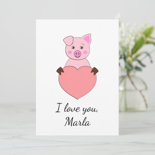 Cartoon varken verliefd Valentijn Feestdagenkaart (Staand voorkant)