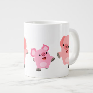 Cartoon varkens die lopen grote koffiekop