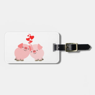 Cartoon Varkens in Love Bagagelabel