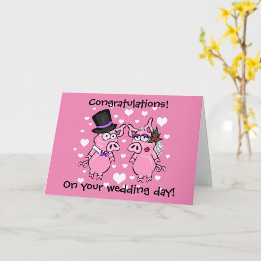 Cartoon Varkens Weddenschap Kaart (Gele Bloem)