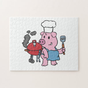 Cartoon varkenshaar bbq achtergrondkleur kiezen legpuzzel