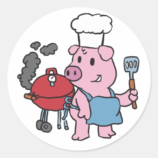 Cartoon varkenshaar bbq | achtergrondkleur kiezen ronde sticker (Voorkant)