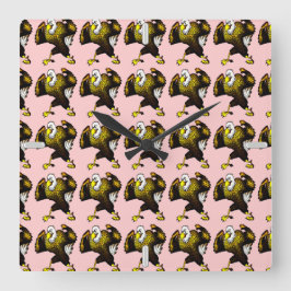 Cartoon vechtarend vierkante klok