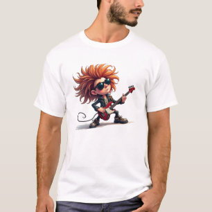 Cartoon Vector van gitarist in lijn en vulling T-shirt